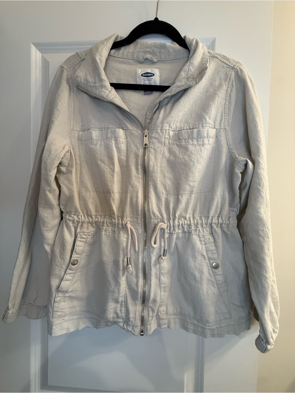Old Navy Women's Light Beige Drawstring-Waist Utility Jacket